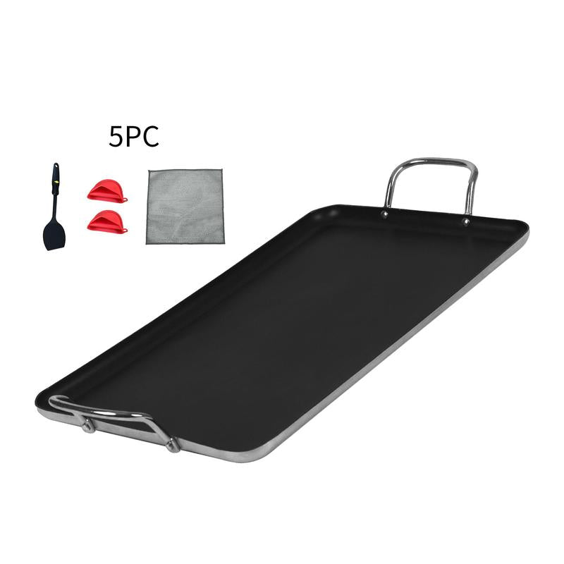 Smartcook 19" Nonstick Dual Burner Griddle & Grill Pan Set with Utensils - Durable, Versatile Cookware, Silicone Handles, Perfect for Gourmet Cooking Stove Fry