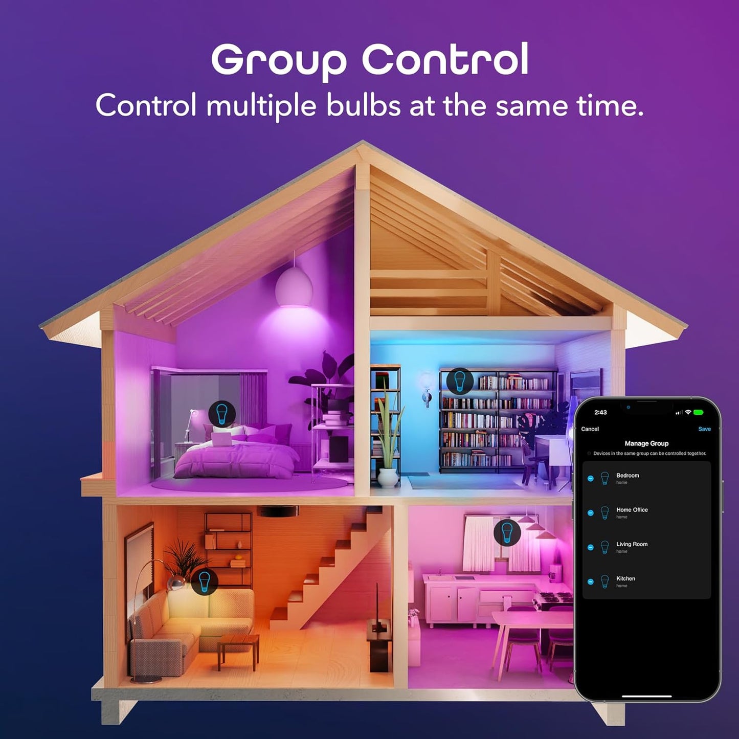 Prisma plus 800 Dimmable Smart Light Bulbs with 2.4 Ghz Wi-Fi Connectivity – Color-Changing & Tunable White, A19 LED Smart Bulb – Compatible with Alexa & Google, 2-Pack