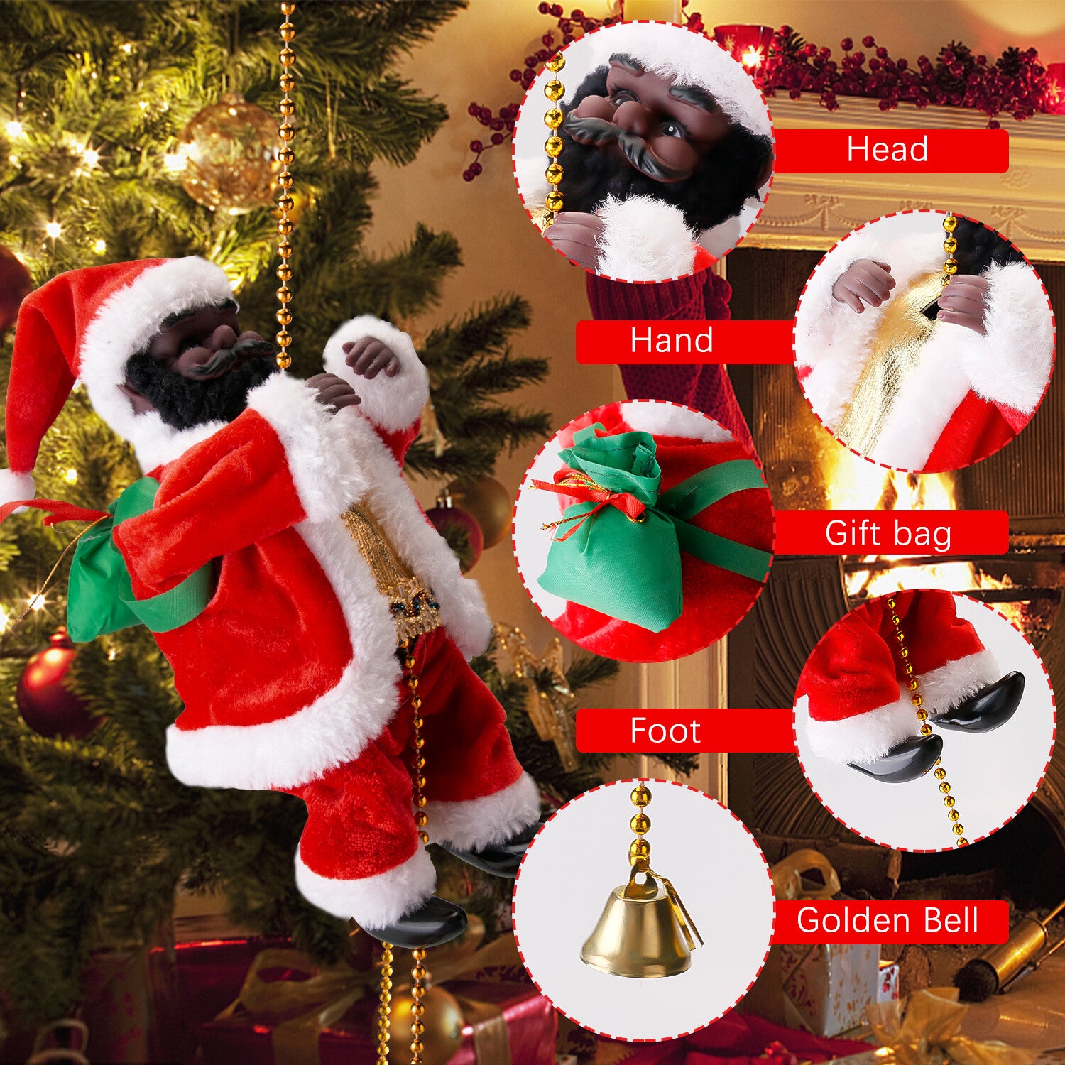 Electric Christmas Santa Claus Climbing Rope Ladder Musical Toy Xmas Gift Decor
