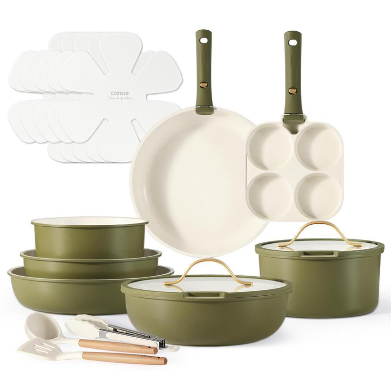 [Official] CAROTE 19/20Pcs Detachable Handle Pots and Pans Set, Nonstick Cookware Set, Kitchen Cookware Sets, RV Cookware Set, Oven Safe, Silicone Lid