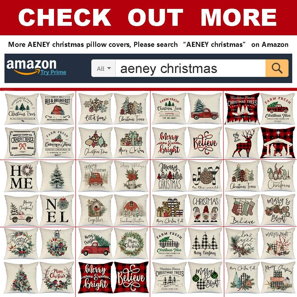 AENEY Buffalo Plaid Christmas Pillow Covers 20X20 Set of 4 Christmas Pillows Xmas Winter Holiday Throw Pillows Deer Farmhouse Christmas Decor Red Truck Christmas Decorations for Couch A265-20