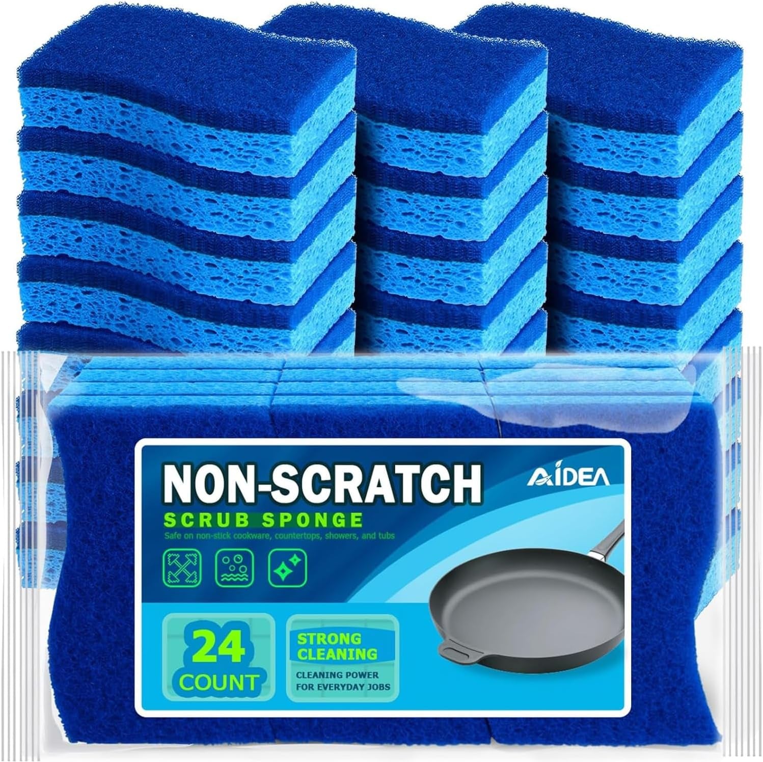 Non Scratch Scrub Sponge, 24Count, Sponges for Dishes, Sponges Kitchen, Cleaning Sponge, Cleans Fast without Scratching, Stands up to Stuck-On Grime, Cleaning Power for Everyday Jobs
