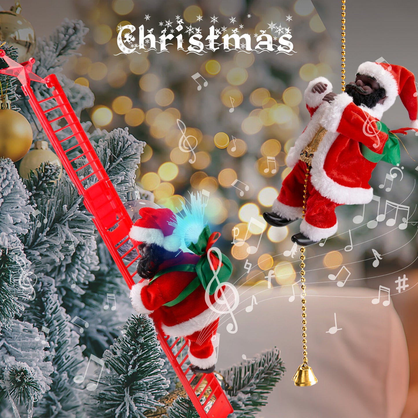 Electric Christmas Santa Claus Climbing Rope Ladder Musical Toy Xmas Gift Decor