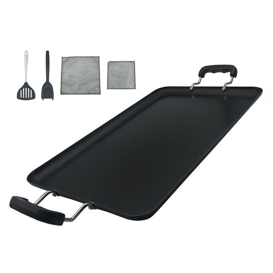 Smartcook 19" Nonstick Dual Burner Griddle & Grill Pan Set with Utensils - Durable, Versatile Cookware, Silicone Handles, Perfect for Gourmet Cooking Stove Fry