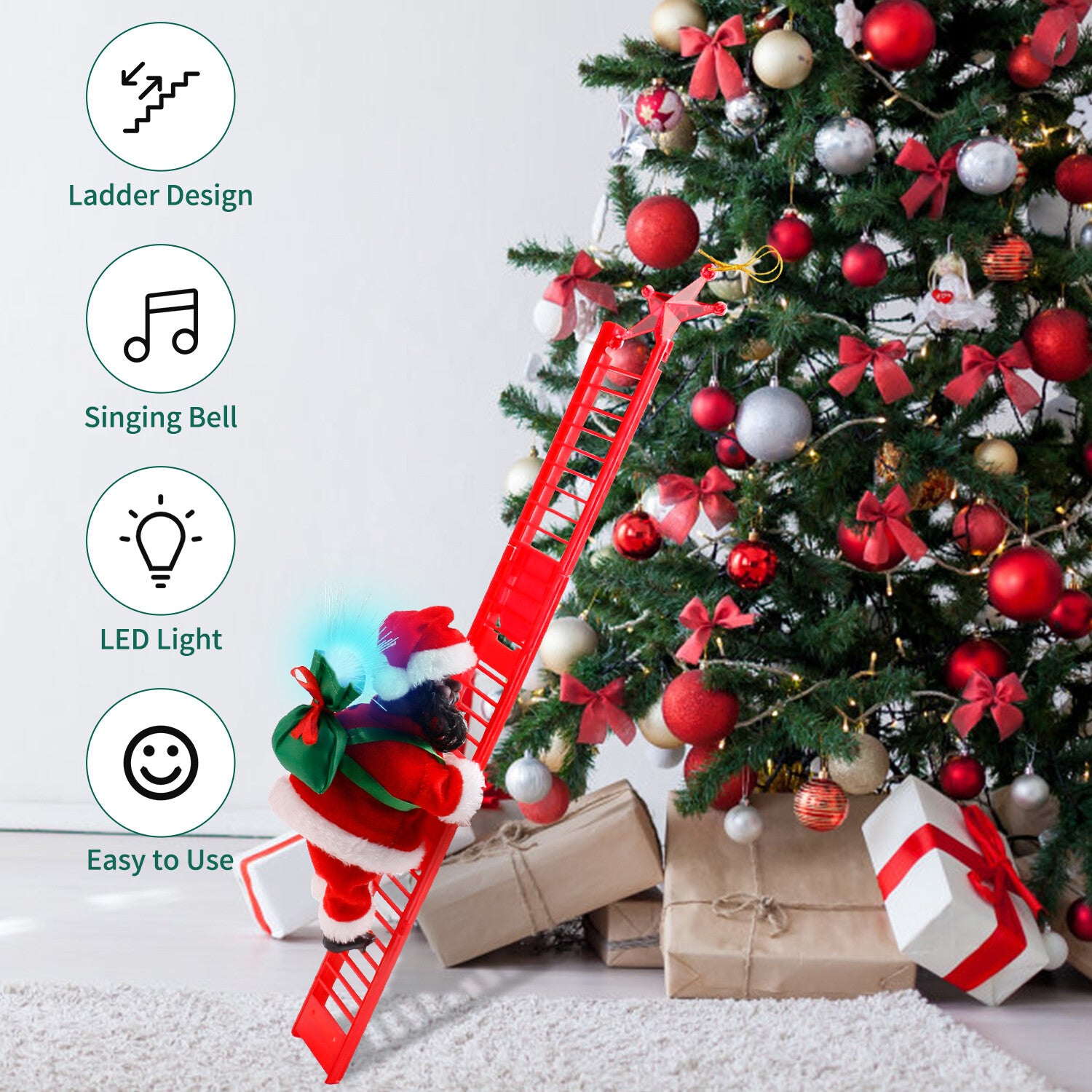 Electric Christmas Santa Claus Climbing Rope Ladder Musical Toy Xmas Gift Decor