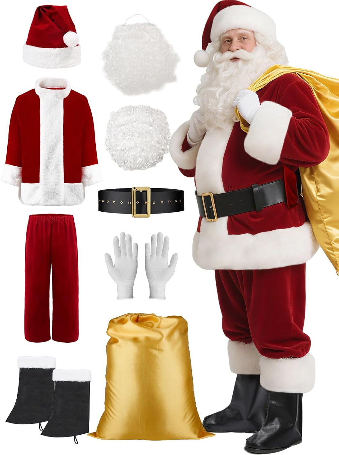 Men'S Santa Claus Costume 9PCS Santa Costume Deluxe Set - Adult Christmas Santa Suit Outfit