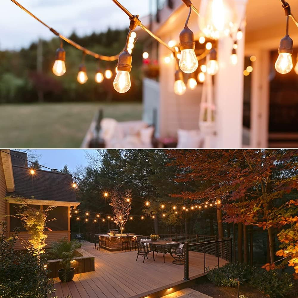 48Ft LED Outdoor String Lights with 0.9W Shatterproof Bulbs for Patio, Backyard, Porch, Commercial Light String