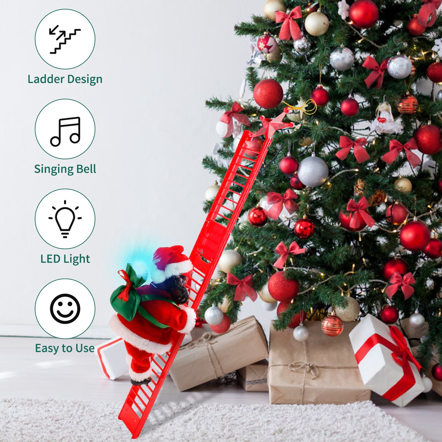 Electric Christmas Santa Claus Climbing Rope Ladder Musical Toy Xmas Gift Decor