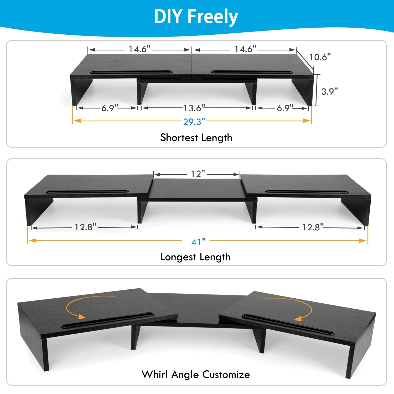 Dual Monitor Stand Riser with Adjustable Length & Angle, Multifunctional Double Monitor Riser with 2 Slot for PC, Computer