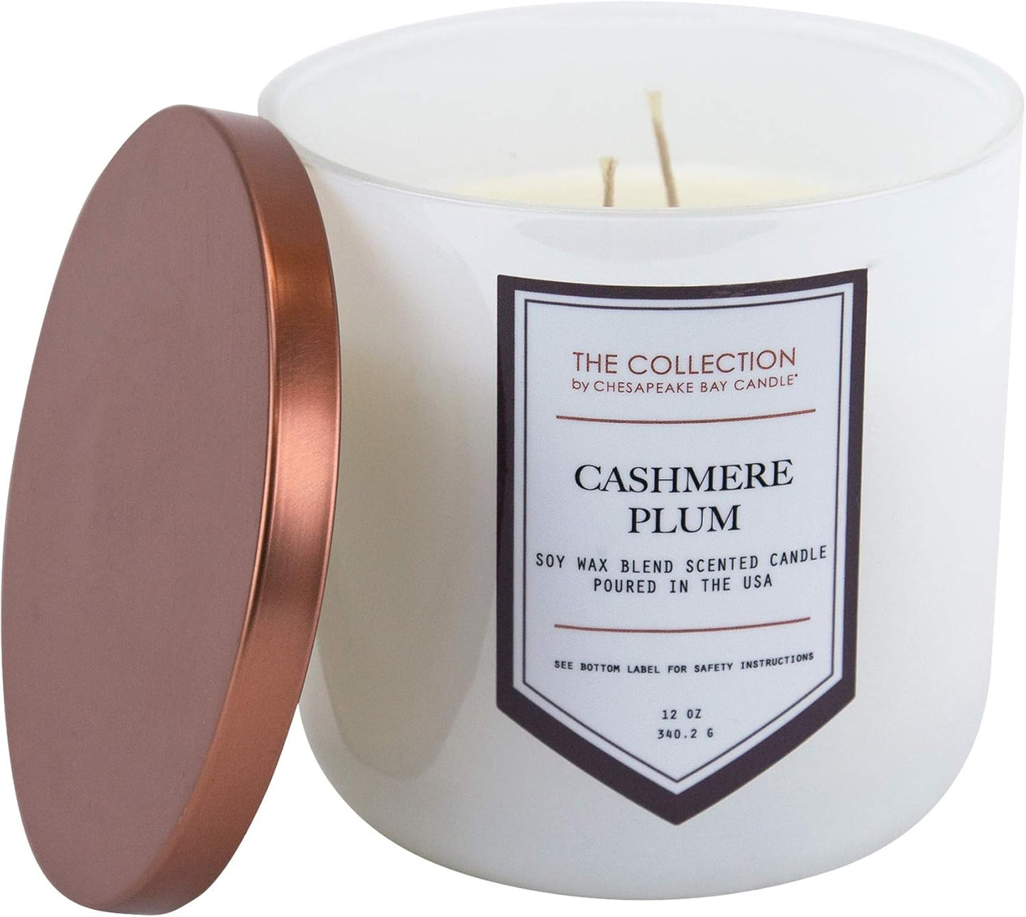 , the Collection, 2-Wick Soy Candle, Cashmere Plum, 12Oz, White with Copper Lid